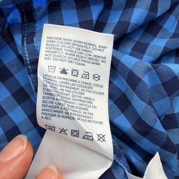 Lands End Mens 3XL T Traditional Fit Blue Gingham Short Sleeve Button Down Shirt - Picture 6 of 10